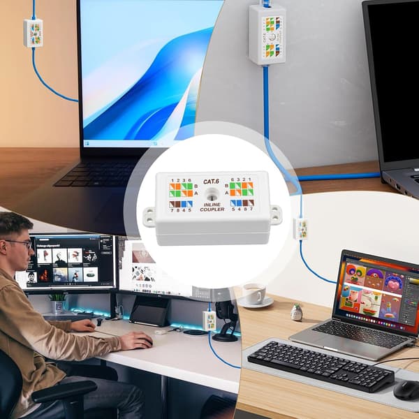 2 vita Cat6 inline punchdown-kabelkopplingar för Ethernet-nätverkskablage