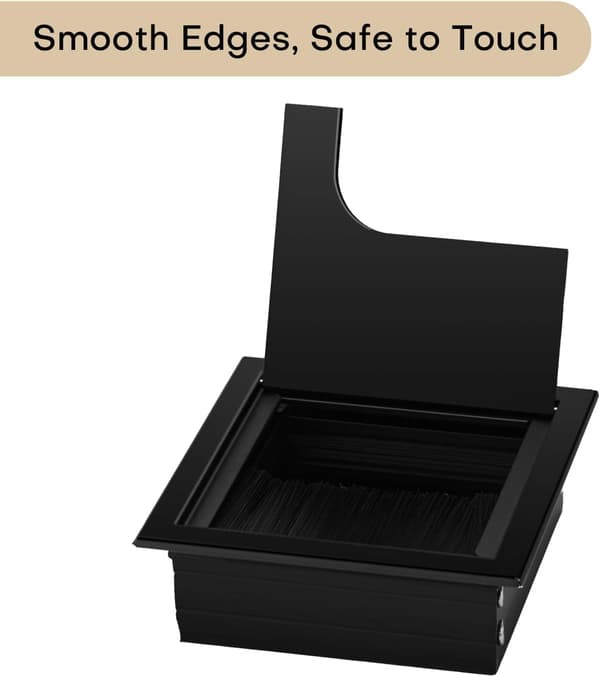 2 stk skrivebordskabelgjennomføring 80x80mm svart rektangulær kabelhullorganisator