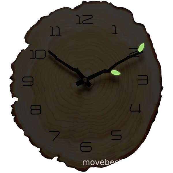 Vægur med årringemotiv, 12 tommer MDF selvlysende lydløst rustikt træ-look