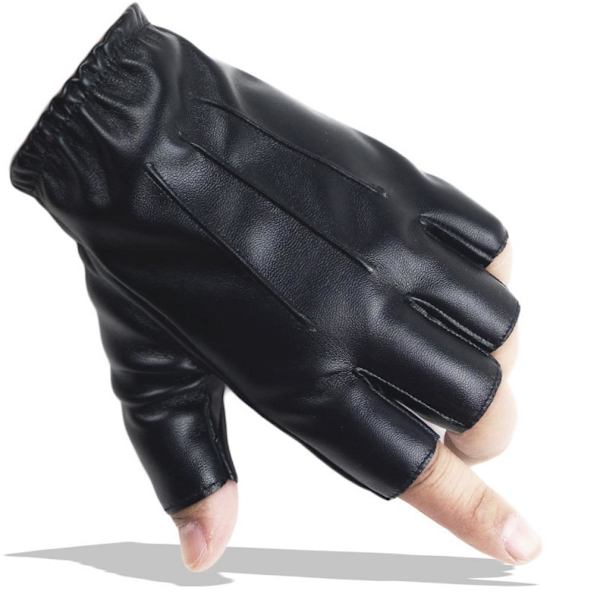 PU Läderhandskar Elastiska Half Finger Gothic Korta Handskar Svart