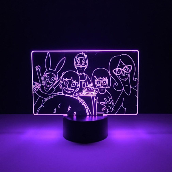 Happy Burger Shop 3D Liten Nattlampa 3D LED Nattlampa Sovrumsbordslampa Färgbyte
