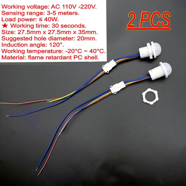 PIR-rörelsesensorbrytare, AC 110-220V, 5m räckvidd, 120° detektering, 40W LED