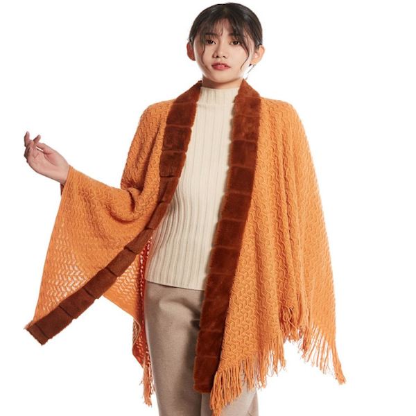 Fringed Hem Stickning Varm Poncho Vinter Cardigan Sweater Coat