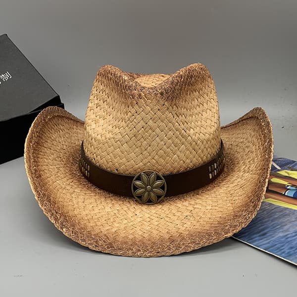 Cowboyhat til mænd i raffia-strå med bred skygge