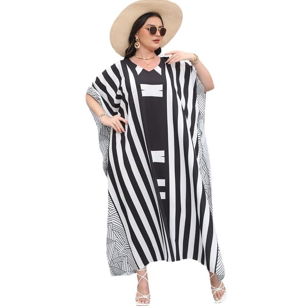 Plus Size Gradient Print Cardigan, Løs Lang Kaftan Strandovertræk til Badetøj, Ferie Maxikjole til Kvinder