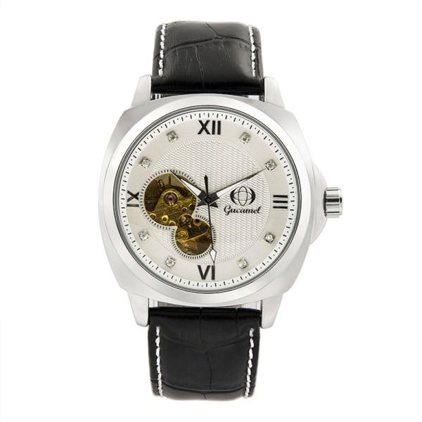 Automatisk mekanisk klocka för män Casual Watch White Dial Läderrem