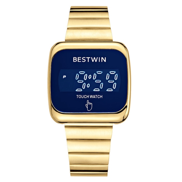 Digital watch för män Vattentät watch med ledskärm i rostfritt stål guld
