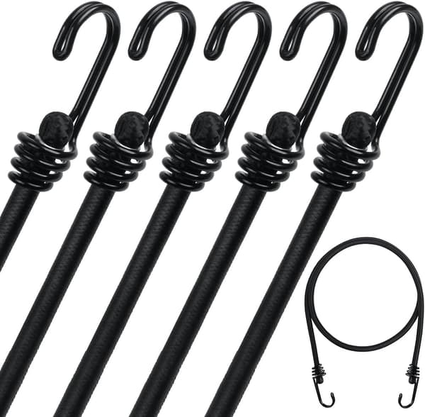 5-pak 100 cm kraftige elastiksnore med dobbelte J-kroge, 8 mm elastisk reb