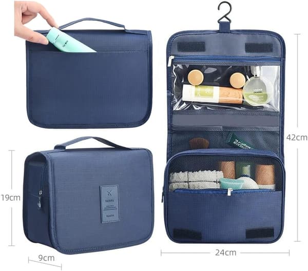 Hængende toilettaske til rejser, vandtæt og foldbar makeup-organizer, blå 1