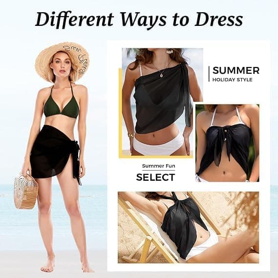 2 stk. strand-saronger til kvinder, sort og leopardmønstret bikini-cover-up