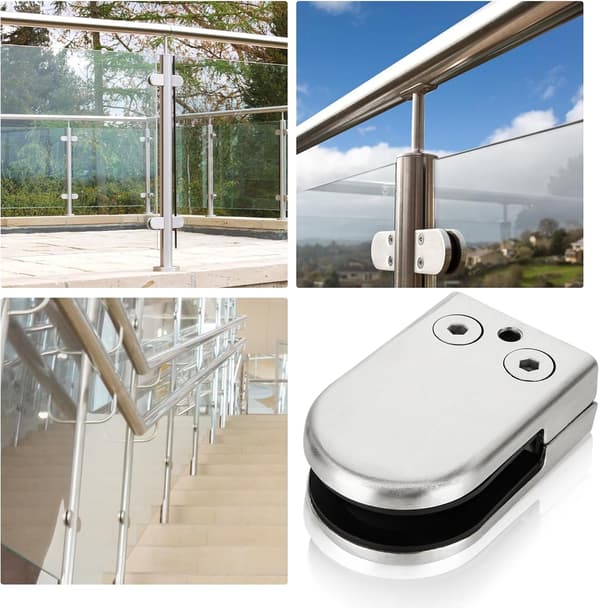 16-pack glasklämmor 6-8 mm justerbara 304 rostfritt stål balustradfästen