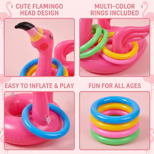 2 sett oppblåsbart flamingo-ringkastespill med 8 ringer for bassengfester