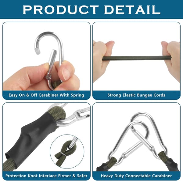 4 stk. Karabinhage-elastiksnore 30/60 cm kraftige elastiske surringsstropper