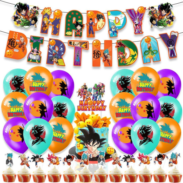 Anime Dragon Balls Super Saiyan Latex Grattis på födelsedagen Ballong med Banner Cake Topper Ballongset Set