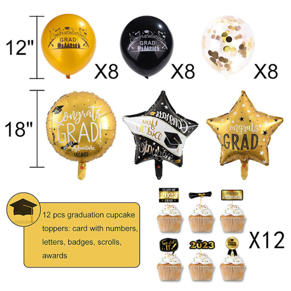 Grattis examensballonger med Banner Cake Topper Set Partydekoration