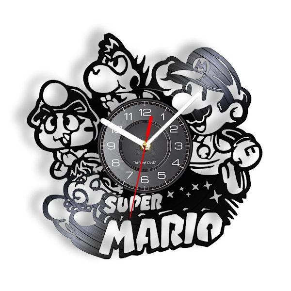 Mario Peach Yoshi Vinyl Väggklocka Record Klocka Retro Dekor Väggkonstklocka