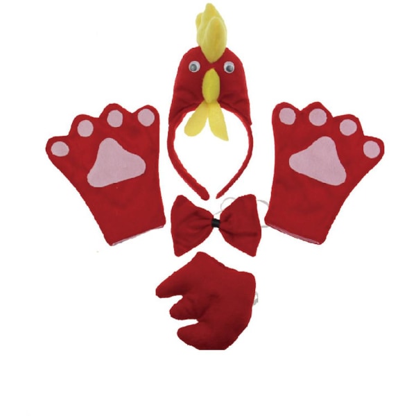 4 st Halloween Red Cock set innehåller Tail Paw Pannband och fluga Cosplay rekvisita för barn för karneval