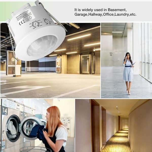 Inomhus PIR-rörelsesensor, 360° detektering, 6m räckvidd, 1200W, 100-240V AC