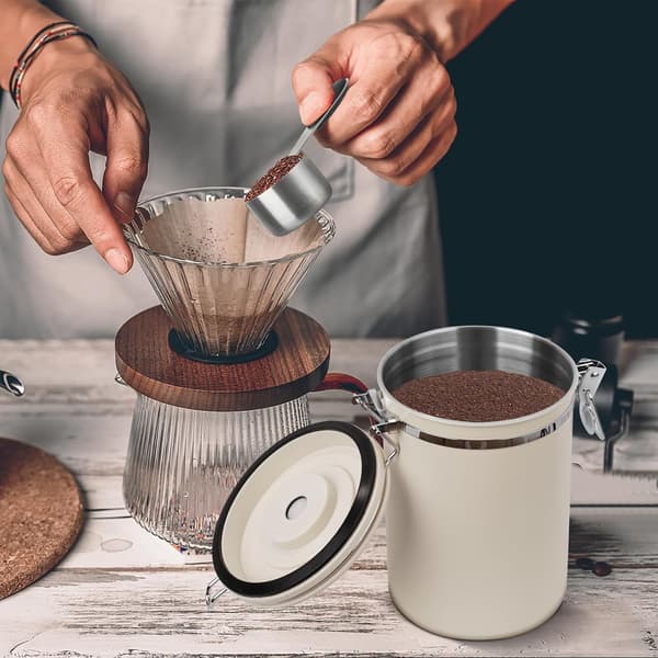 Lufttæt 304 Rustfrit Stål Kaffedåse Med CO2 Ventil & Ske, 1.8L