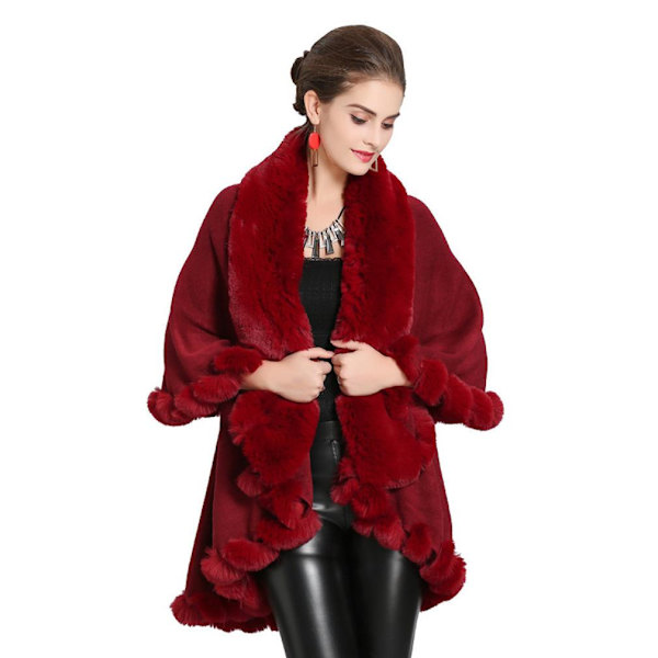 Warm Wraps sjalar med fuskpäls trimning Virkad Cape Pullover Wrap för Lady