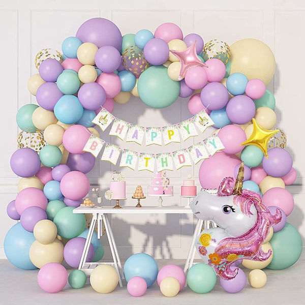 Unicorn Födelsedagsballonger Arch Garland Kit Latex Ballong Set Party Dekoration