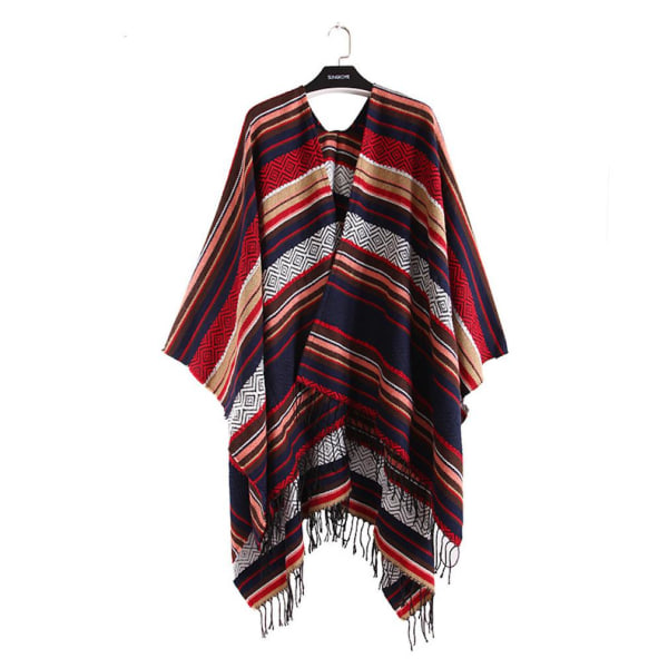 Stripes Warm Sjal Wrap Lady Poncho Pashmina Cardigant filt med tofs för Lady
