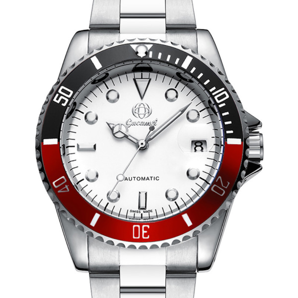 Automatisk mekanisk watch för män Casual watch med datumvit urtavla