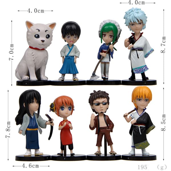 8 stk. Gintamas Sakata Gintoki Anime Figur Leke Samling Modell Dekorasjon Samleobjekter Statue