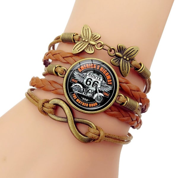 Route 66 Multi Layer Läderarmband Armband Party Sportarmband för män kvinnor