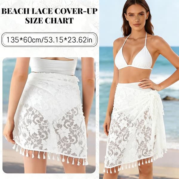 Sarong i spets för dam, strandklänning med tofsar, bikini-cover-up