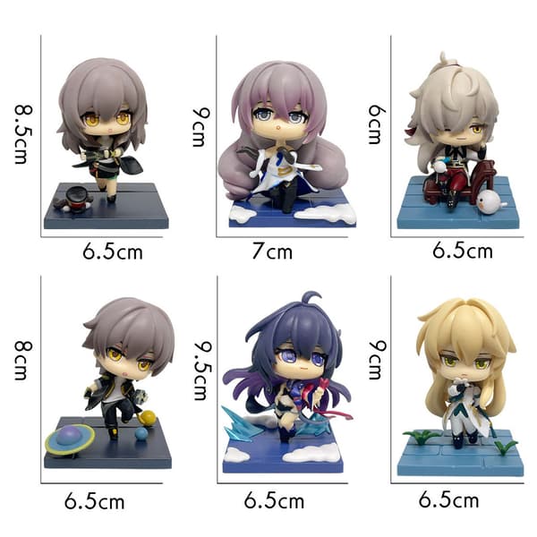 6 stk. Honkai Star Rail Chibi PVC-figurer 9 cm spilkarakter-modelsæt til udstilling