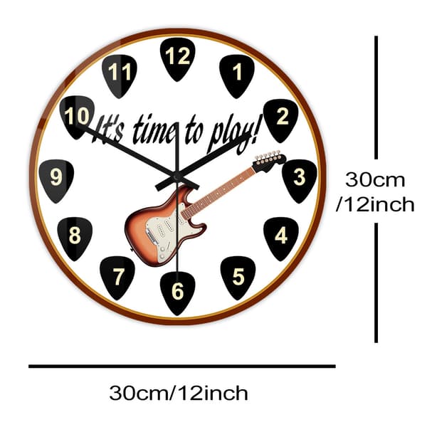 12-tums gitarrväggklocka, musikinspirerad akryl-stil PU-dekor för musikrummet