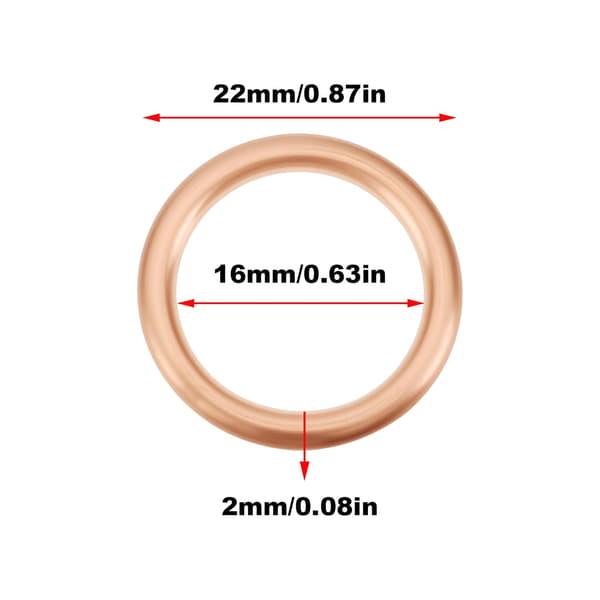 10 stk. kobberpakninger for bunnplugg, 16x22x2 mm oljeavløpspakningssett