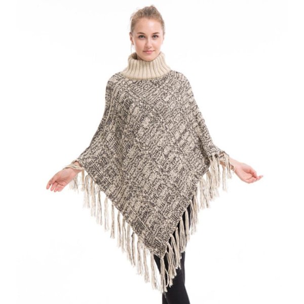 Tjock poncho med turtleneck tröja med tofs lös tröja för dam e477 | Fyndiq