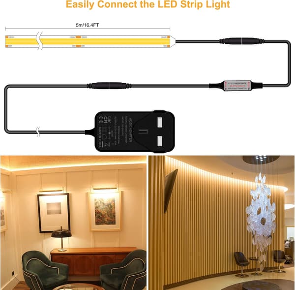 5M COB LED-list 24V 2700K Varmhvit Dimmbar CRI90+ RF-fjernkontroll