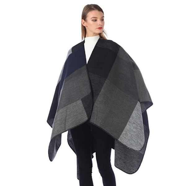 Varm Sjal Scarf Öppen Front Poncho Vinterkofta för Dam