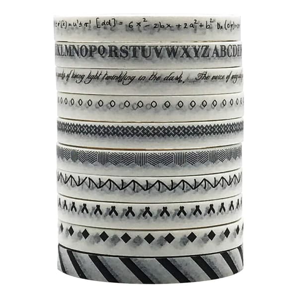 10 ruller 5 mm tynd washi-tape sort hvid dekorativ tape til scrapbøger
