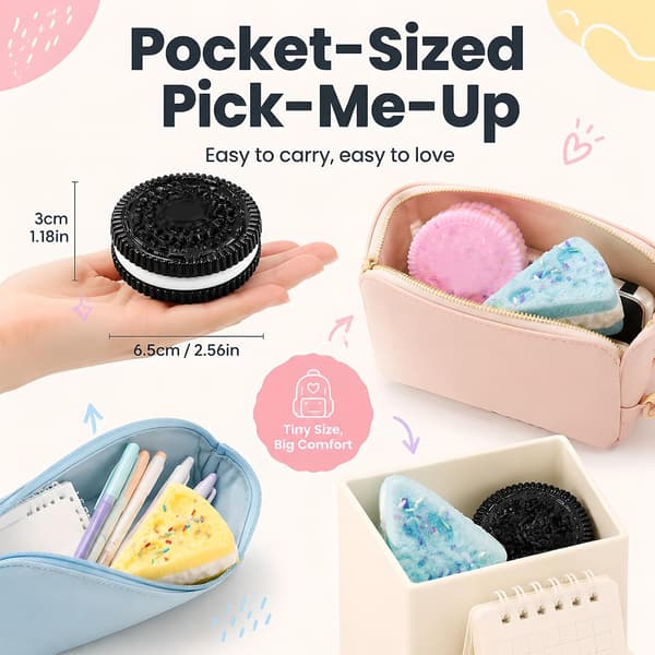 4-pakning Taba Squishies-sett, kjeks- og oste-klemleker for voksne