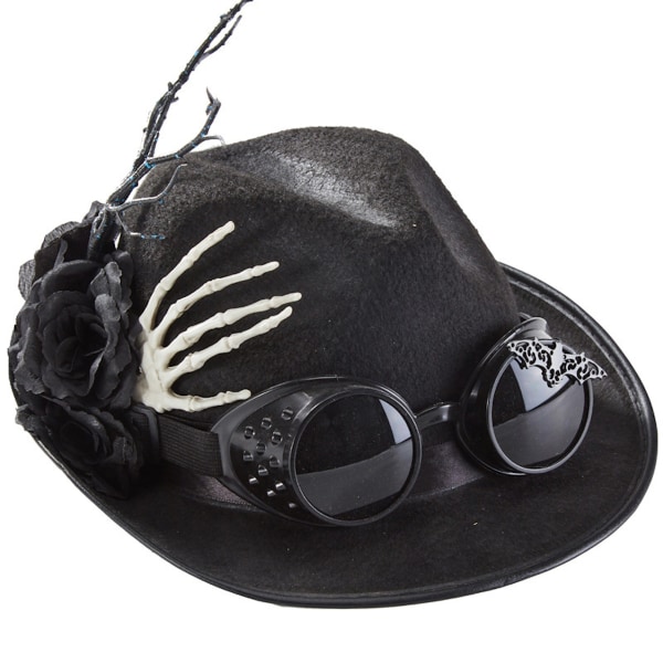 Steampunk Glasögon Vintage Gothic Dark Flower Skull Bowler Hat Halloween Ball Rekvisita
