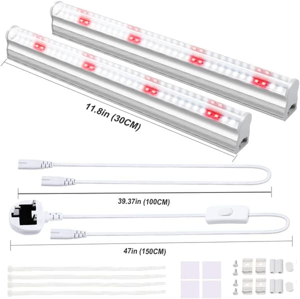 2-pak 30 cm T5 LED-vækstlys, fuldspektret, sammenkobbelbare plantelys