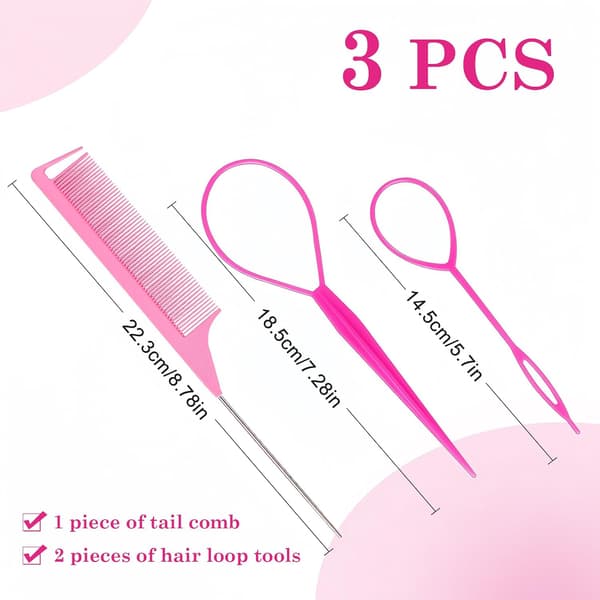 3-delars Topsy Tail hårstyling-set, loop-stylingverktyg med pinnkam för kvinnor