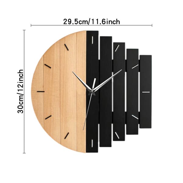 30 cm moderne vægur i træ med geometrisk sort trædesign til stuen