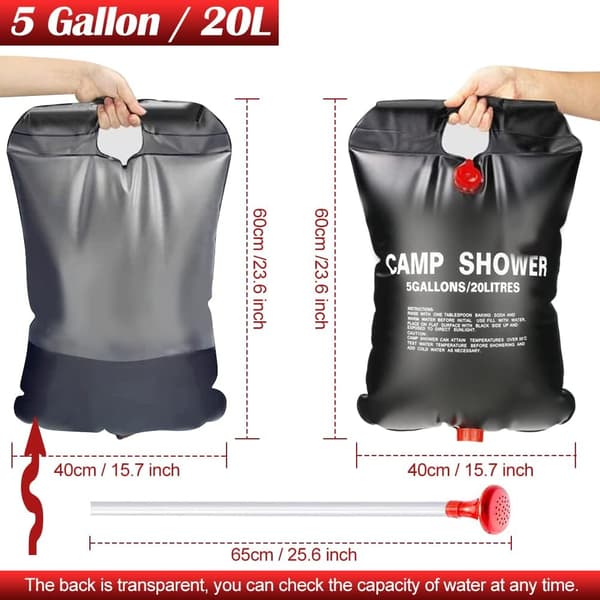 20L Solbruserpose med slange, temperaturindikator til udendørs camping