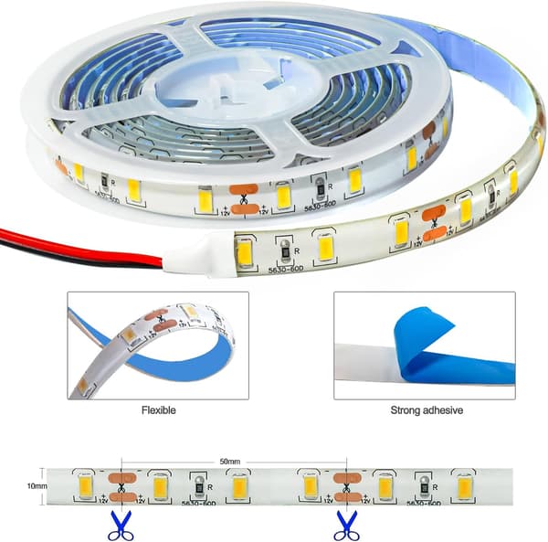 2M LED-stripe 12V 3500K Varmhvit SMD 5630 120 LED-er IP65 Vanntett