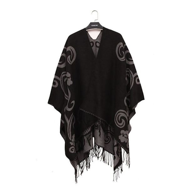 Svart Warm Shawl Wrap Lady Thicken Poncho Pashmina Cardigant