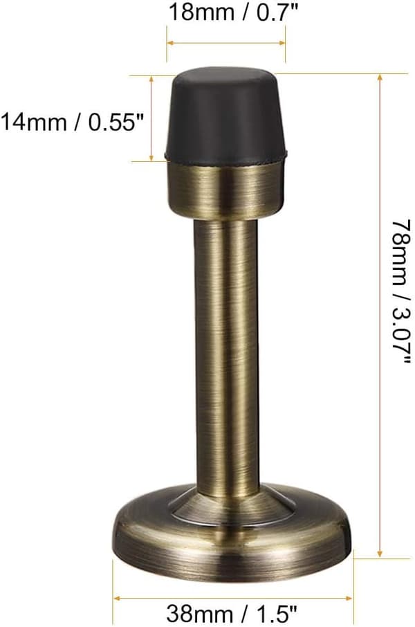 78 mm dørstopper i zinklegering med gummibuffer og skruer, bronzefarvet