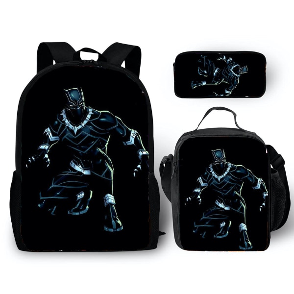 3st/ set Black Panther- printed set med case Pennfodral Skolväska Resedagssäck Lättviktsbokväskor