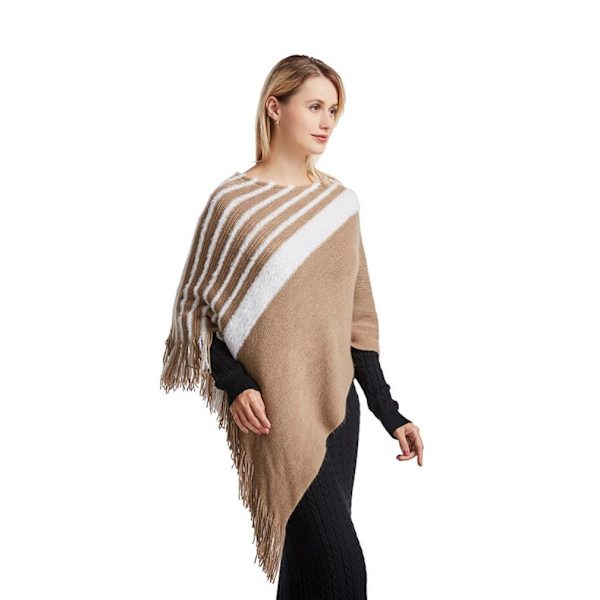 Fringed Hem Cape Yellow Loose Sweat Coat med tofs Pullover Wrap for Lady
