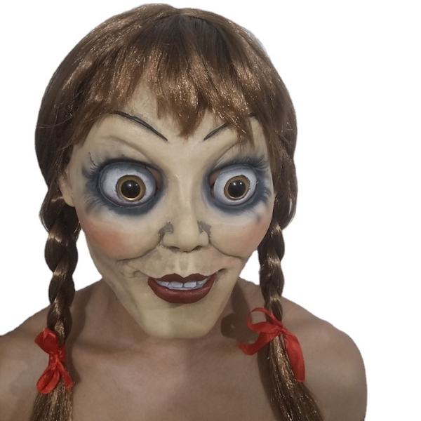 Annabelle Comes Home Mask Huvudbonader Hår Cosplay Kostym rekvisita