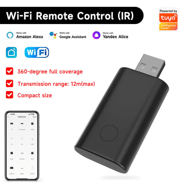 Tuya WiFi USB IR Fjernbetjening Universal Infrarød Smart Home Controller Sort